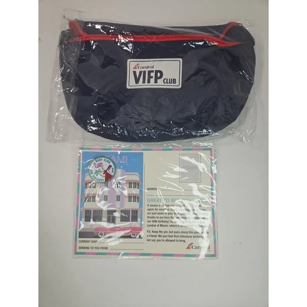 NEW 2023 CARNIVAL CRUISE SHIP VIFP CLUB Fanny Pack COLLECTIBLE PIN with POSTCARD